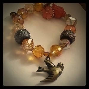 Amber, copper and orange glass Beaded Bracelet